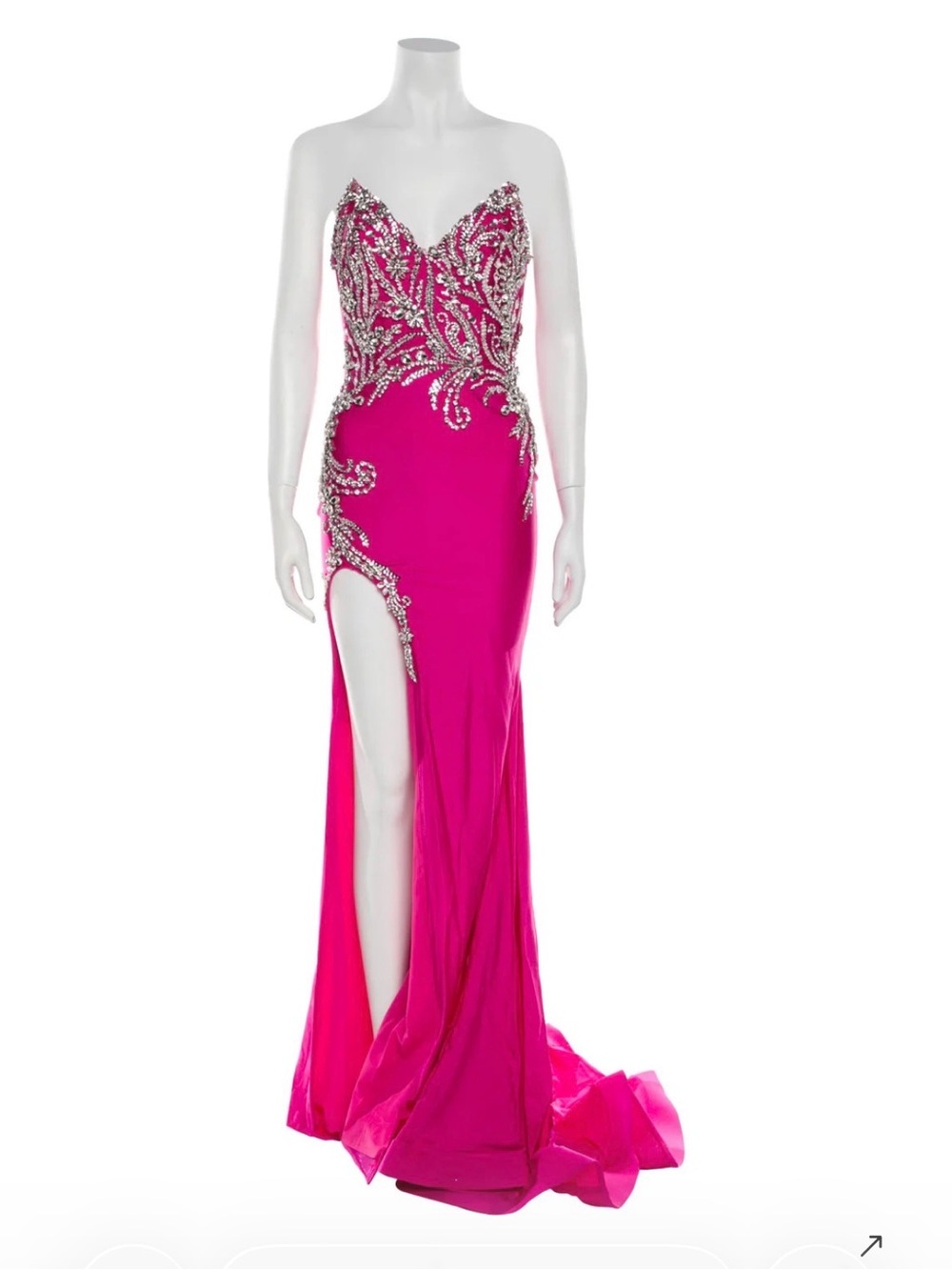 Portia and Scarlett Fuchsia Strapless Prom Gown with Crystal Embellishment